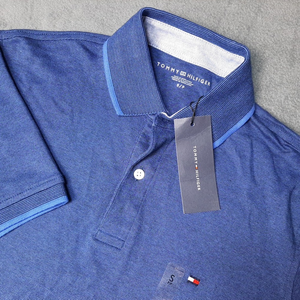 NEW Tommy Hilfiger Polo Shirt Mens Small Blue Flag Logo Preppy $69.50 MSRP!